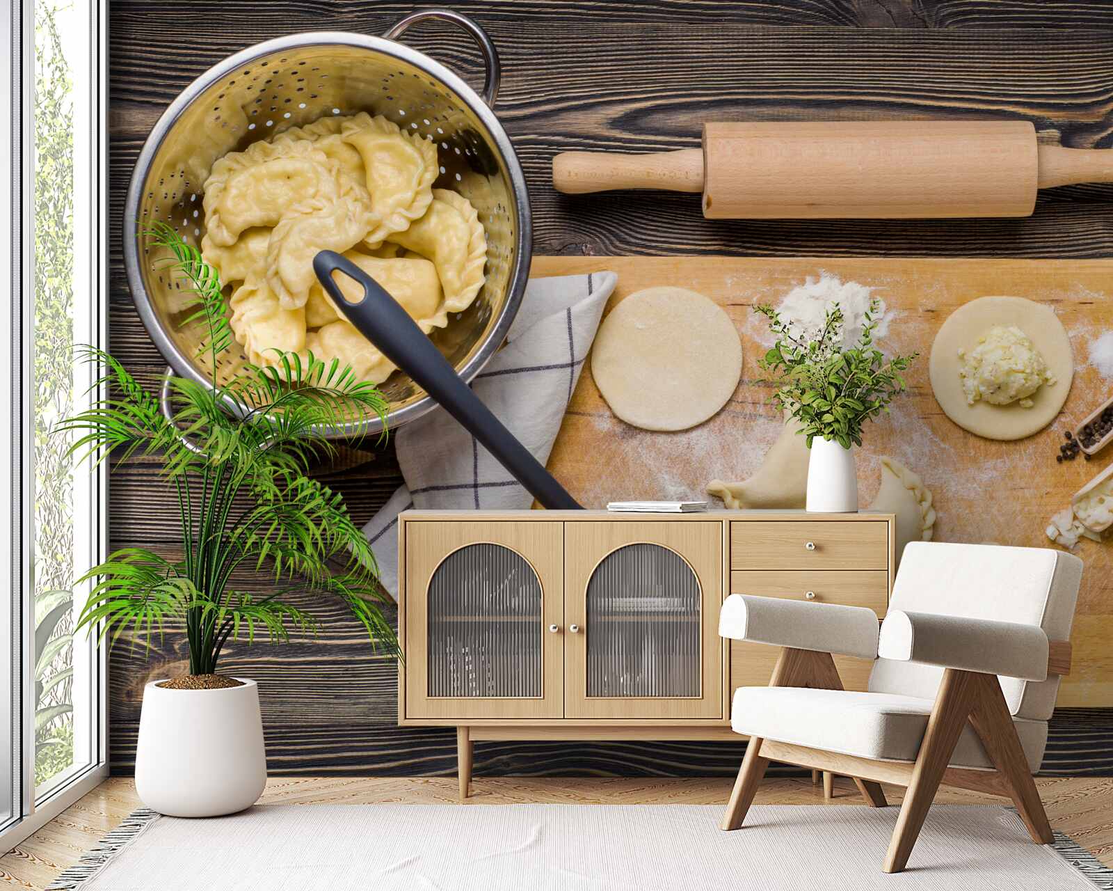 Fotobehang het zorgvuldige proces van het bereiden van de knoedels