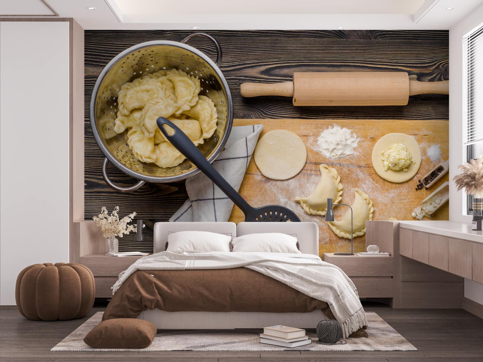 Fotobehang het zorgvuldige proces van het bereiden van de knoedels