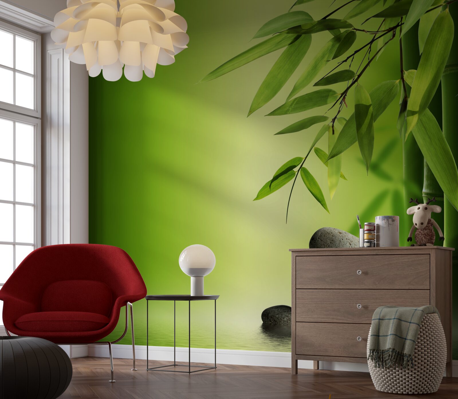 Fotobehang groene bamboe en spastenen