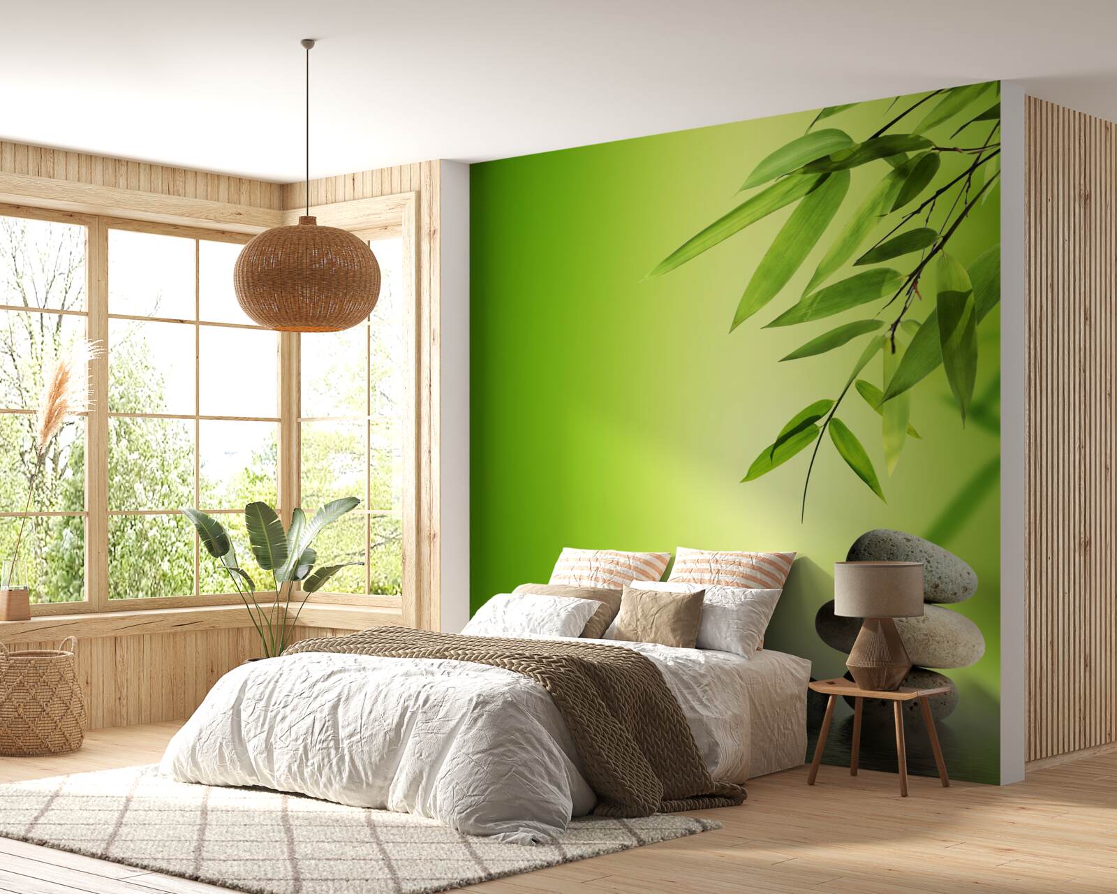 Fotobehang groene bamboe en spastenen