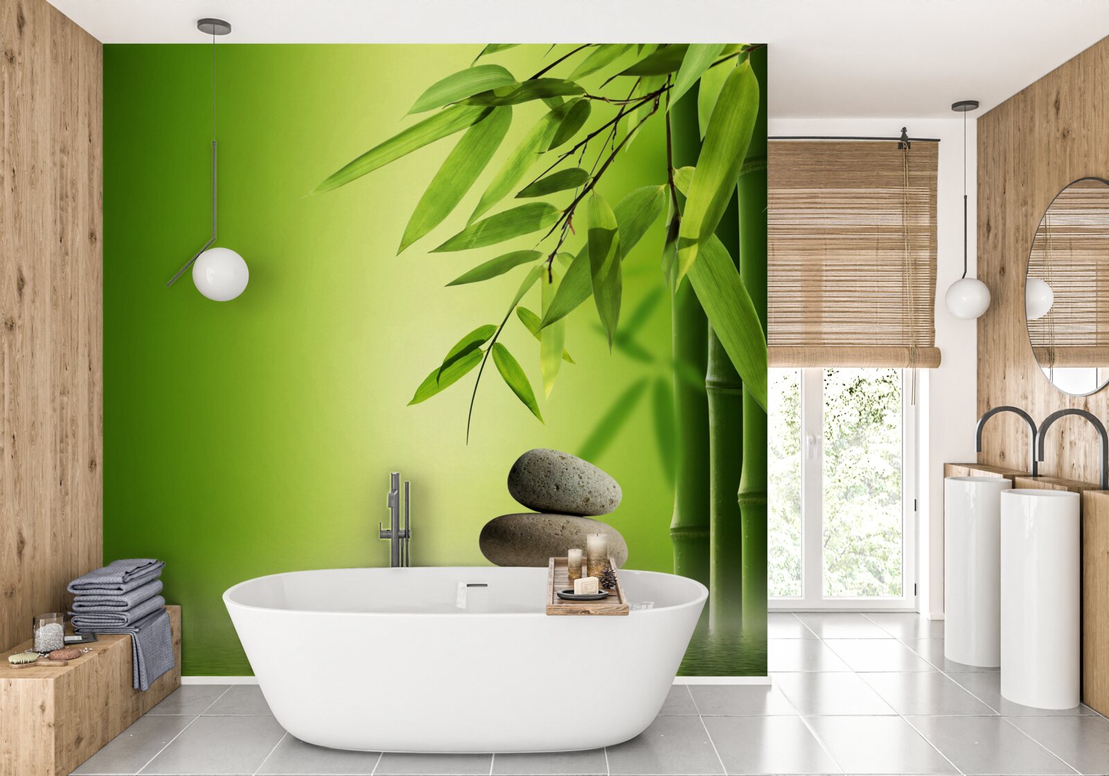 Fotobehang groene bamboe en spastenen