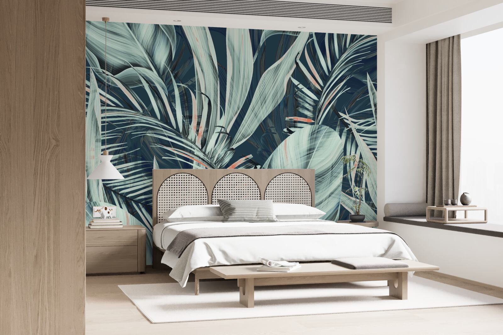 Fotobehang witte varenblaadjes 's avonds