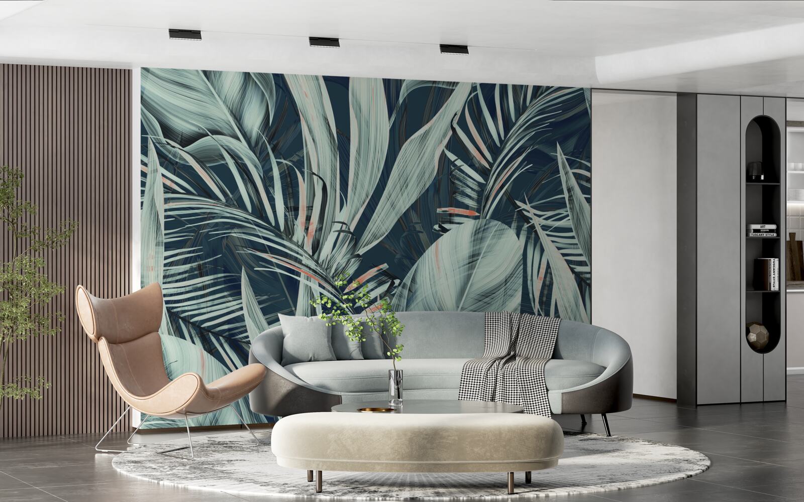 Fotobehang witte varenblaadjes 's avonds