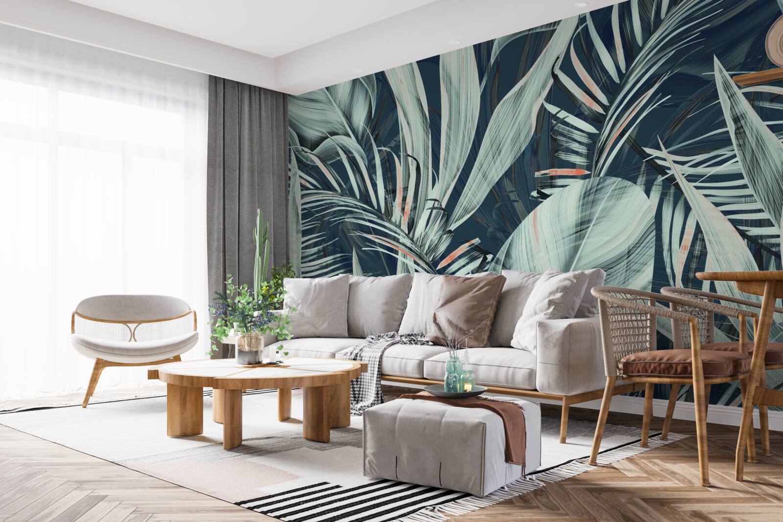 Fotobehang witte varenblaadjes 's avonds