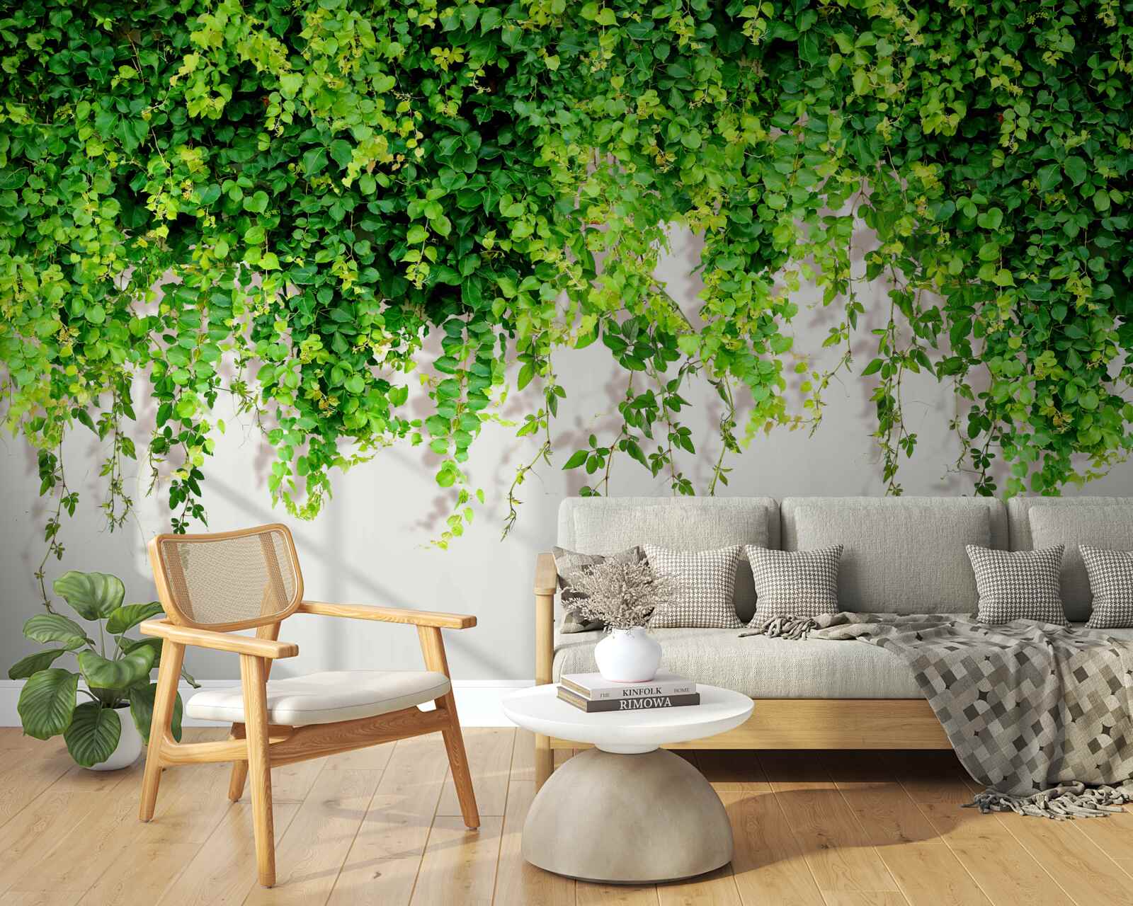 Fotobehang de hangplanten zijn lichtgroen