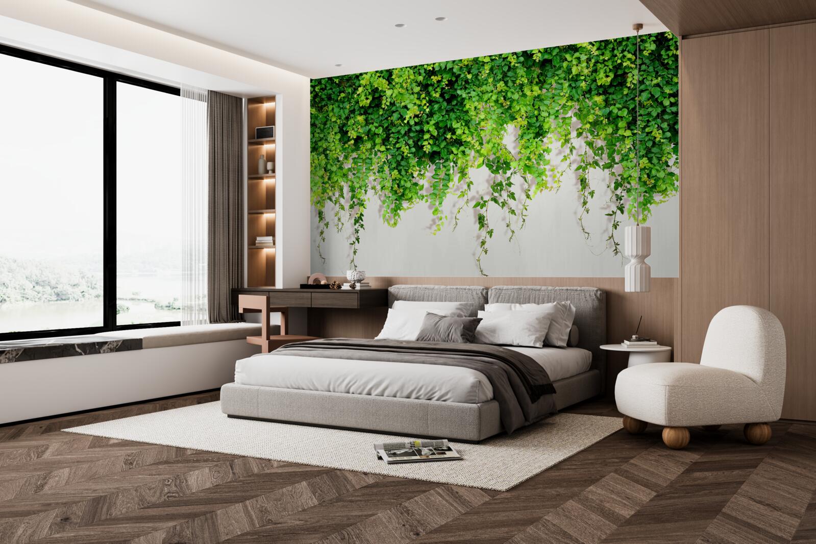 Fotobehang de hangplanten zijn lichtgroen