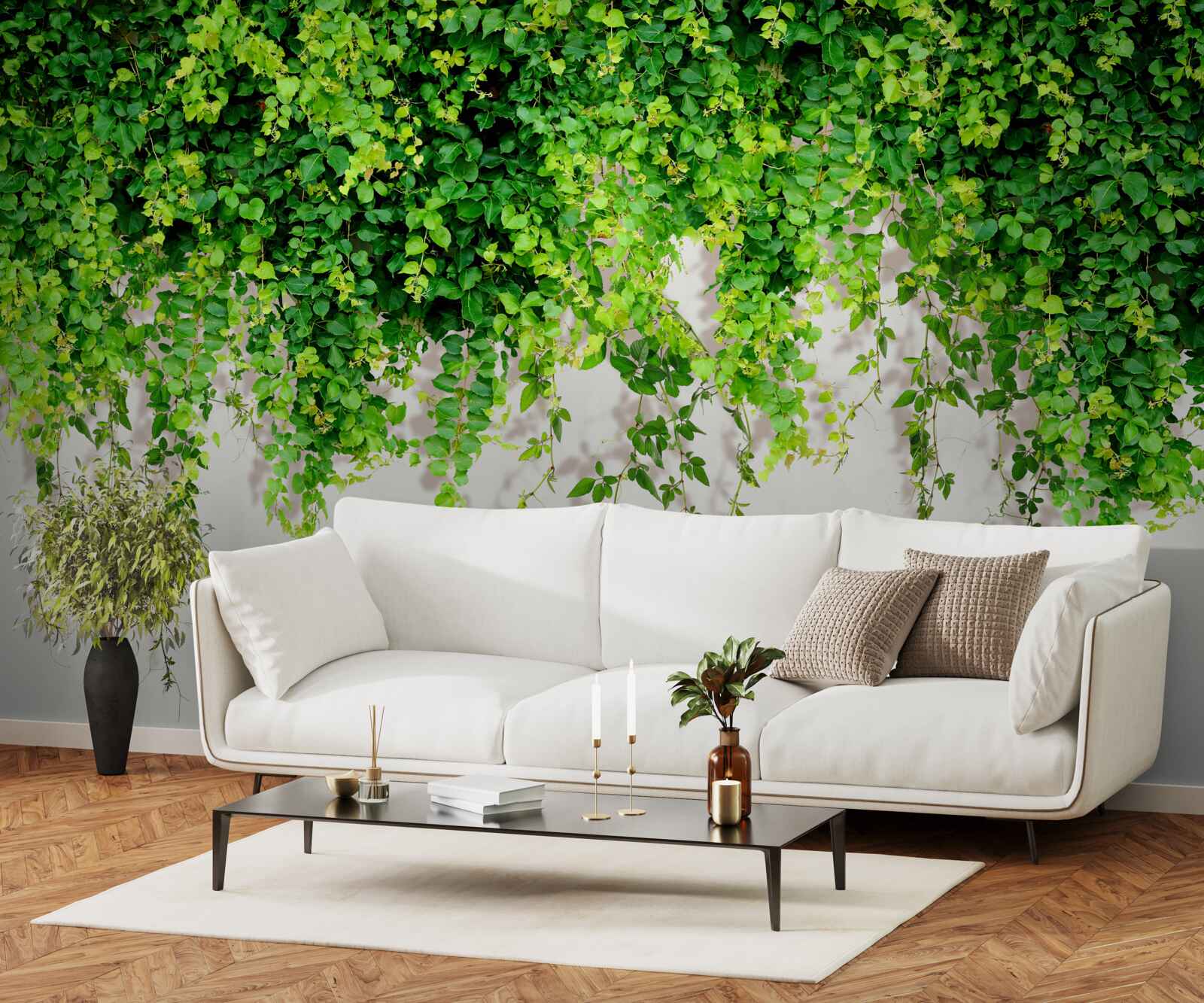 Fotobehang de hangplanten zijn lichtgroen