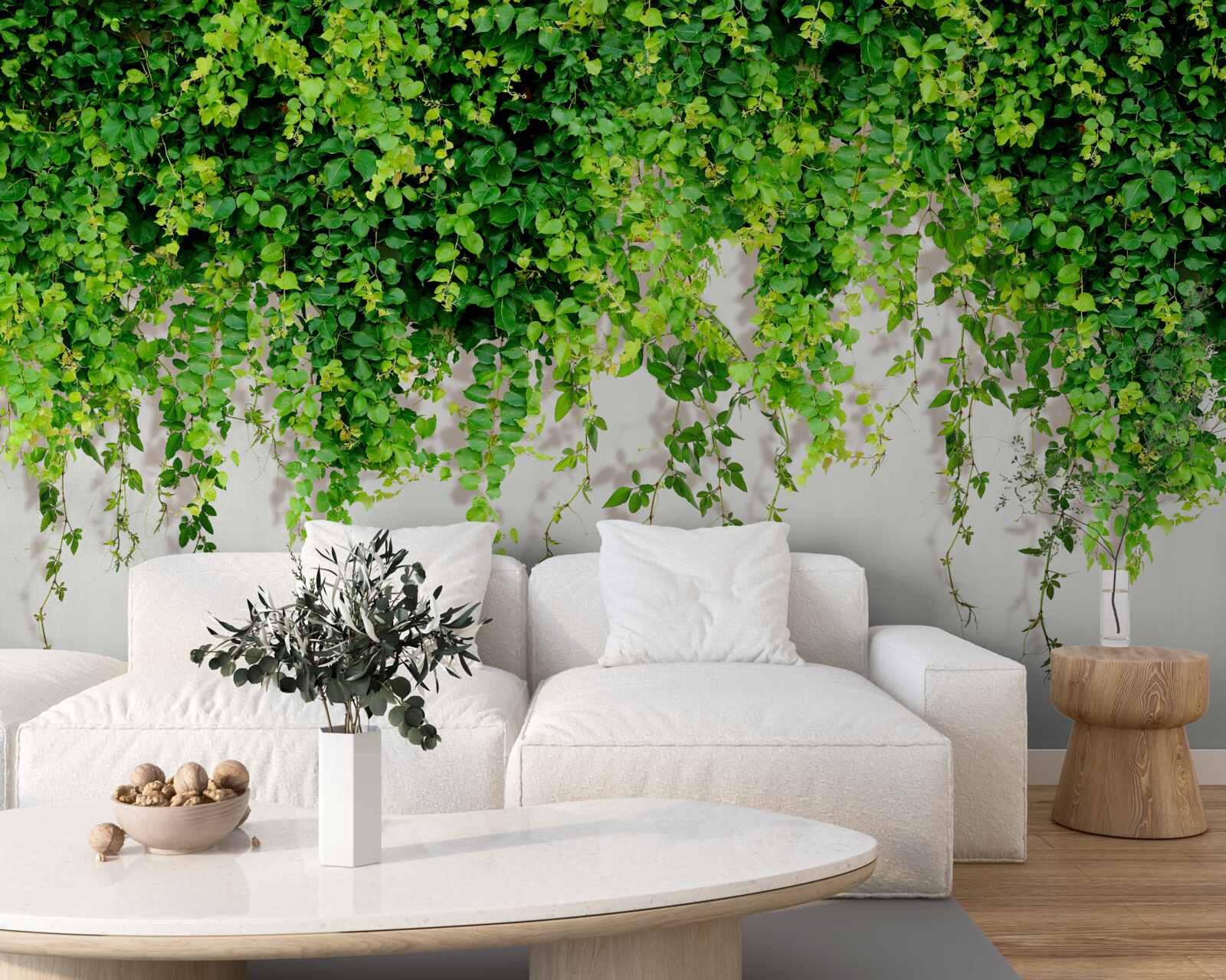 Fotobehang de hangplanten zijn lichtgroen