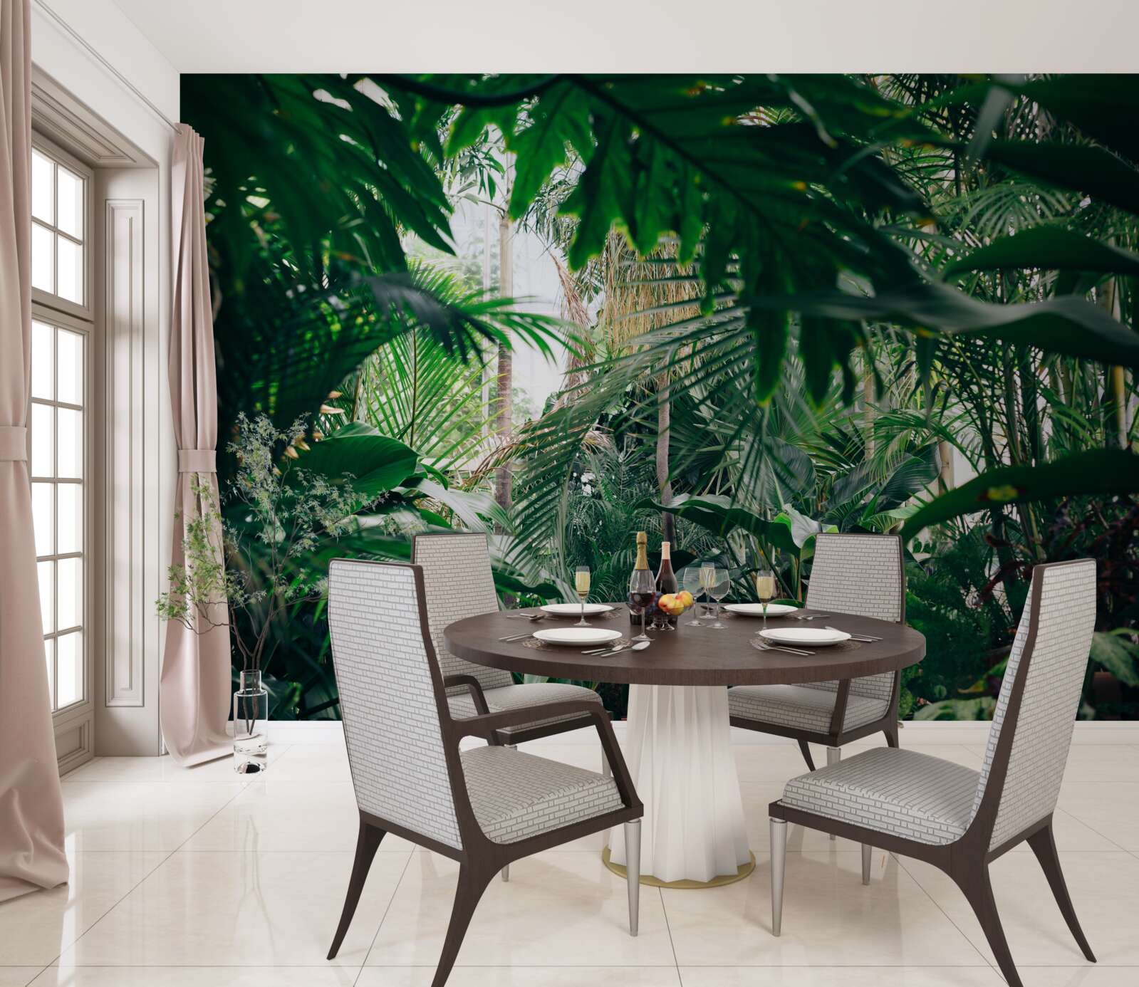 Fotobehang de groene jungle wordt verlicht door licht