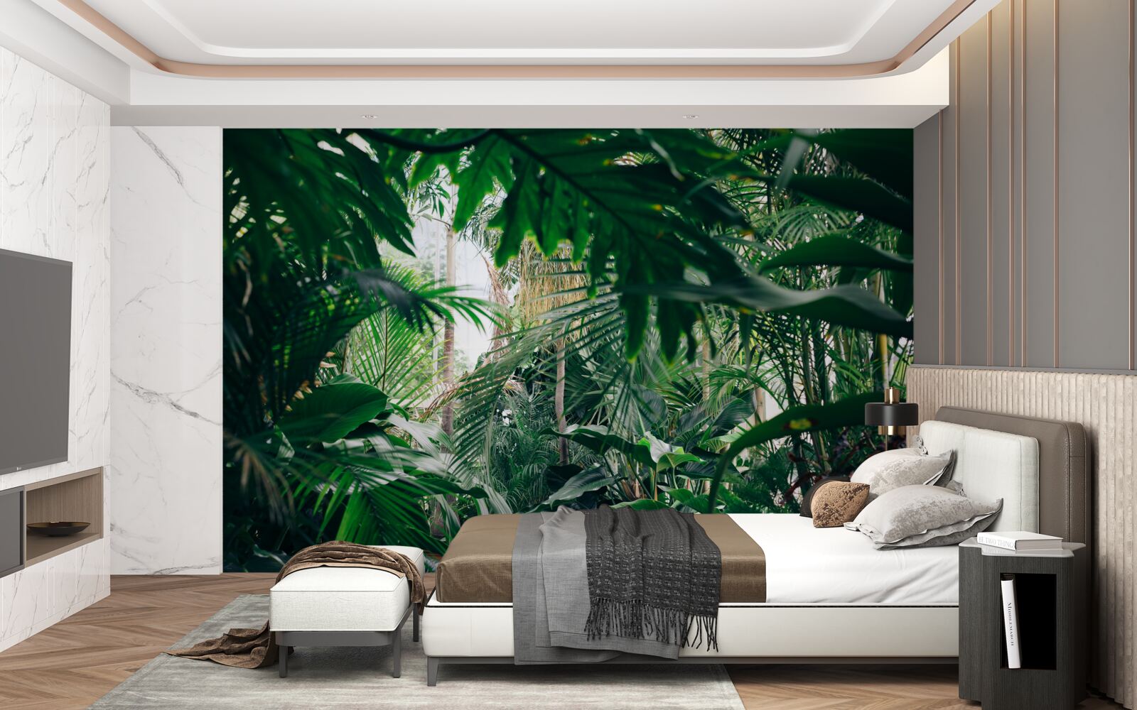 Fotobehang de groene jungle wordt verlicht door licht