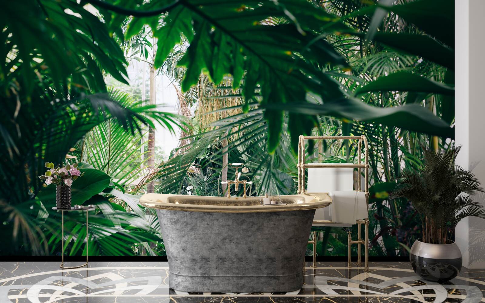 Fotobehang de groene jungle wordt verlicht door licht