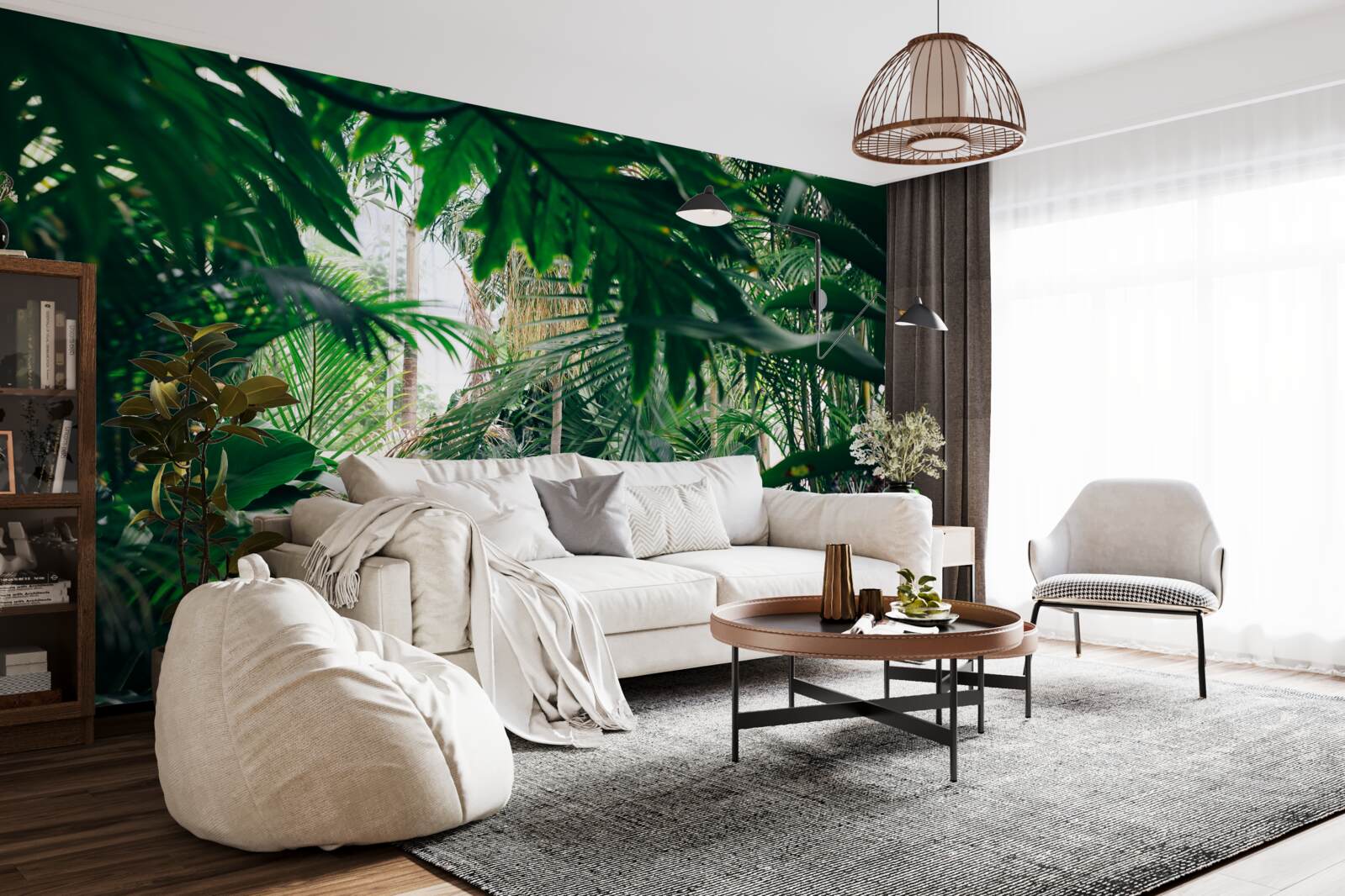 Fotobehang de groene jungle wordt verlicht door licht