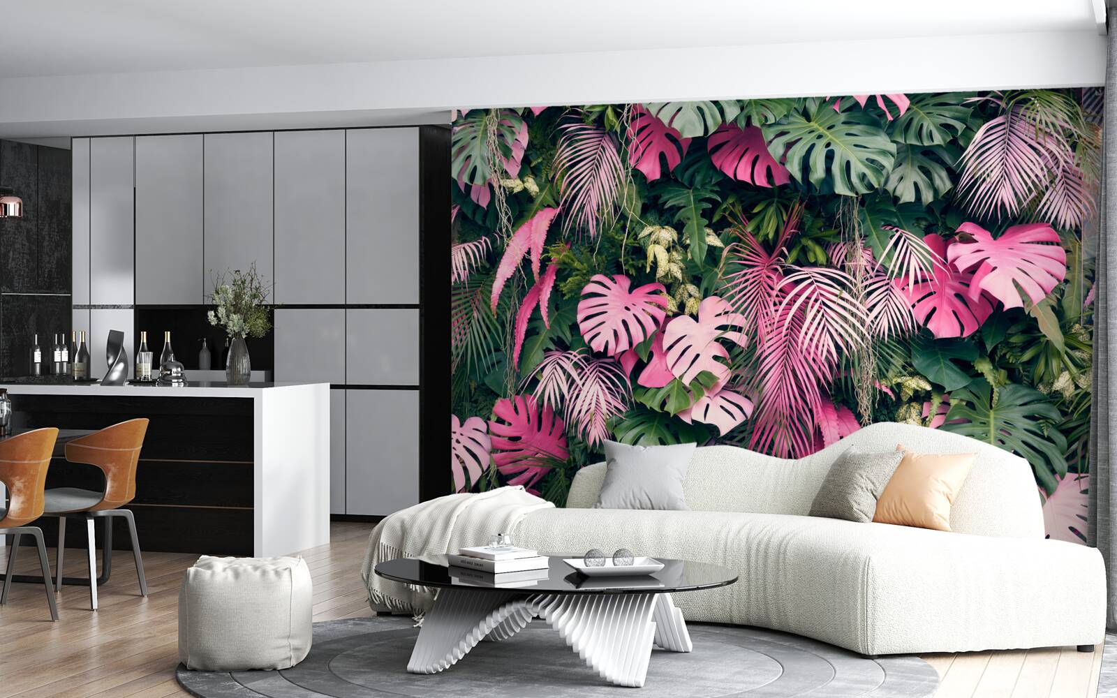 Fotobehang varenbladeren zijn felroze