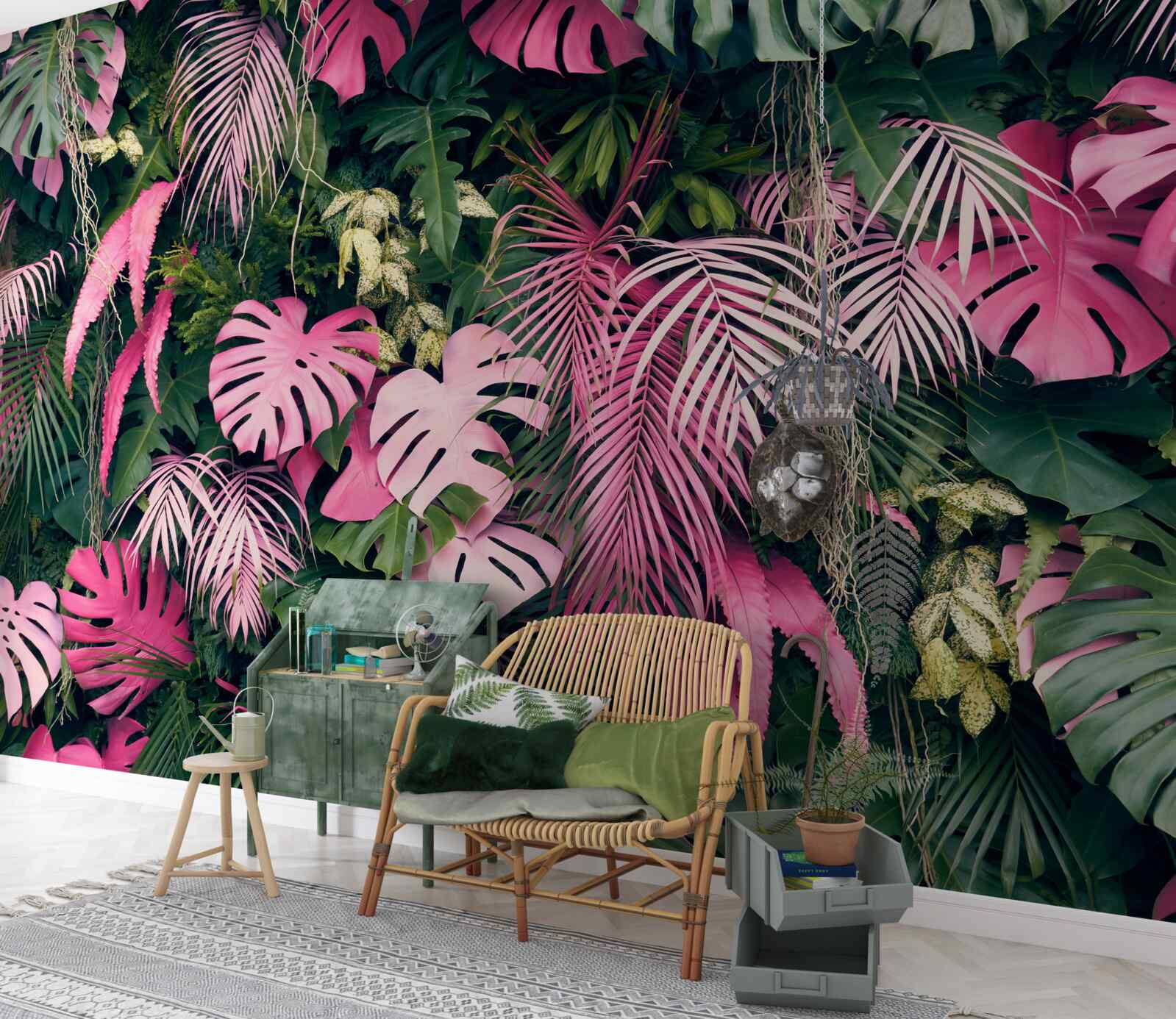 Fotobehang varenbladeren zijn felroze