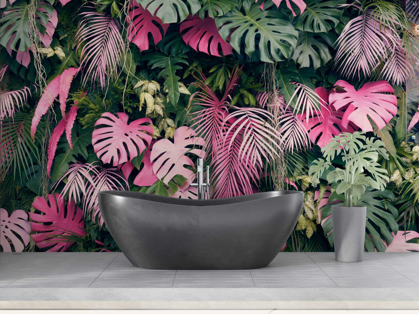 Fotobehang varenbladeren zijn felroze