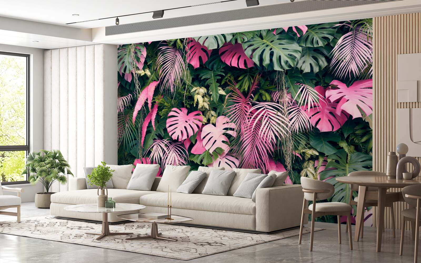 Fotobehang varenbladeren zijn felroze