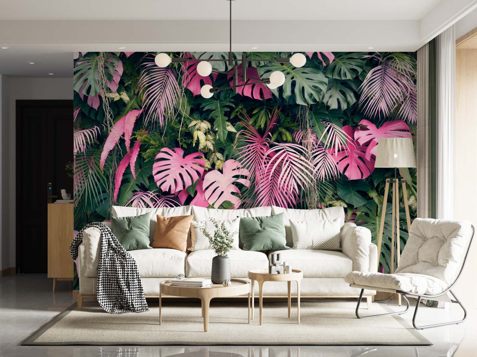 Fotobehang varenbladeren zijn felroze