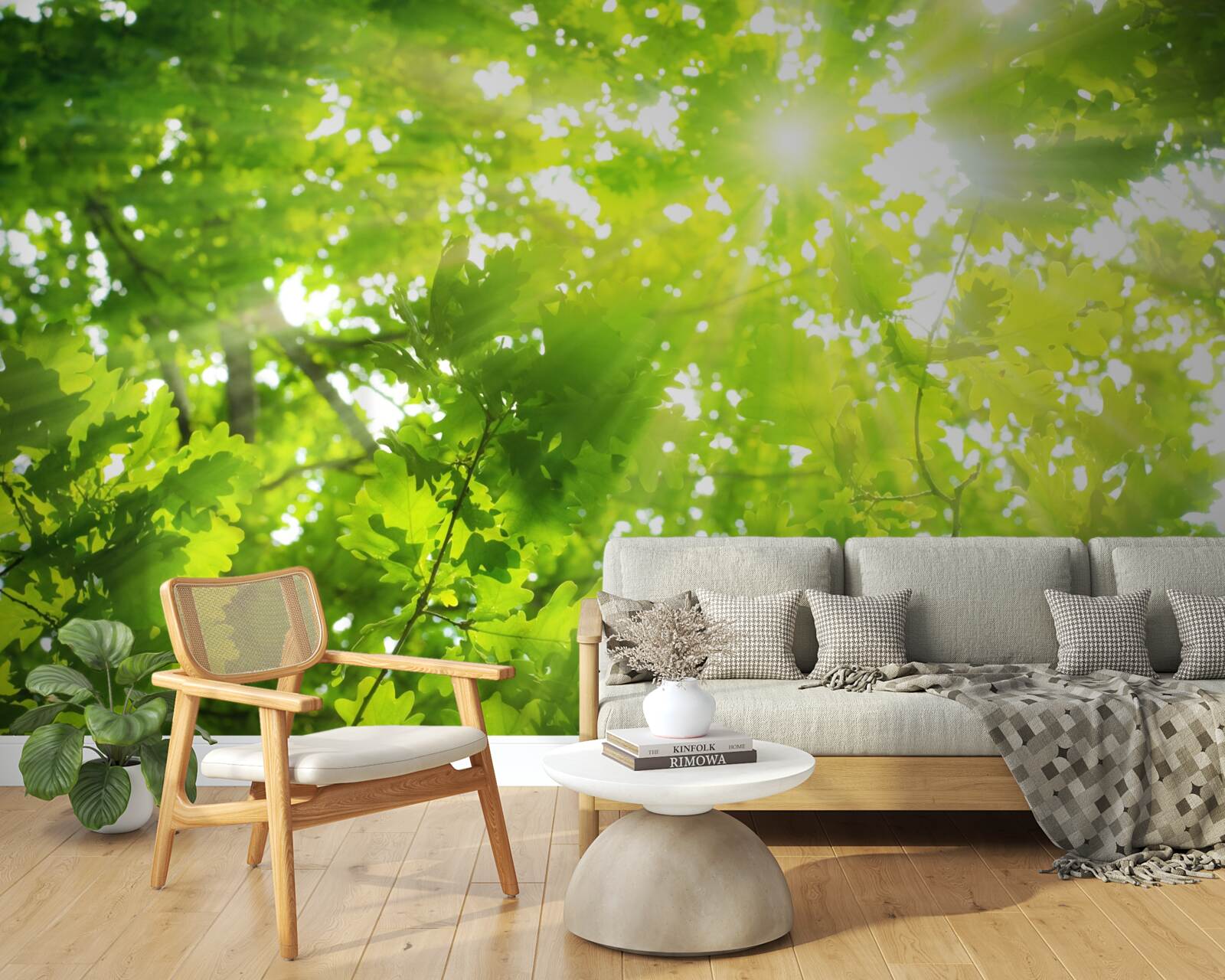 Fotobehang zonnestralen schijnen door het groene struikgewas