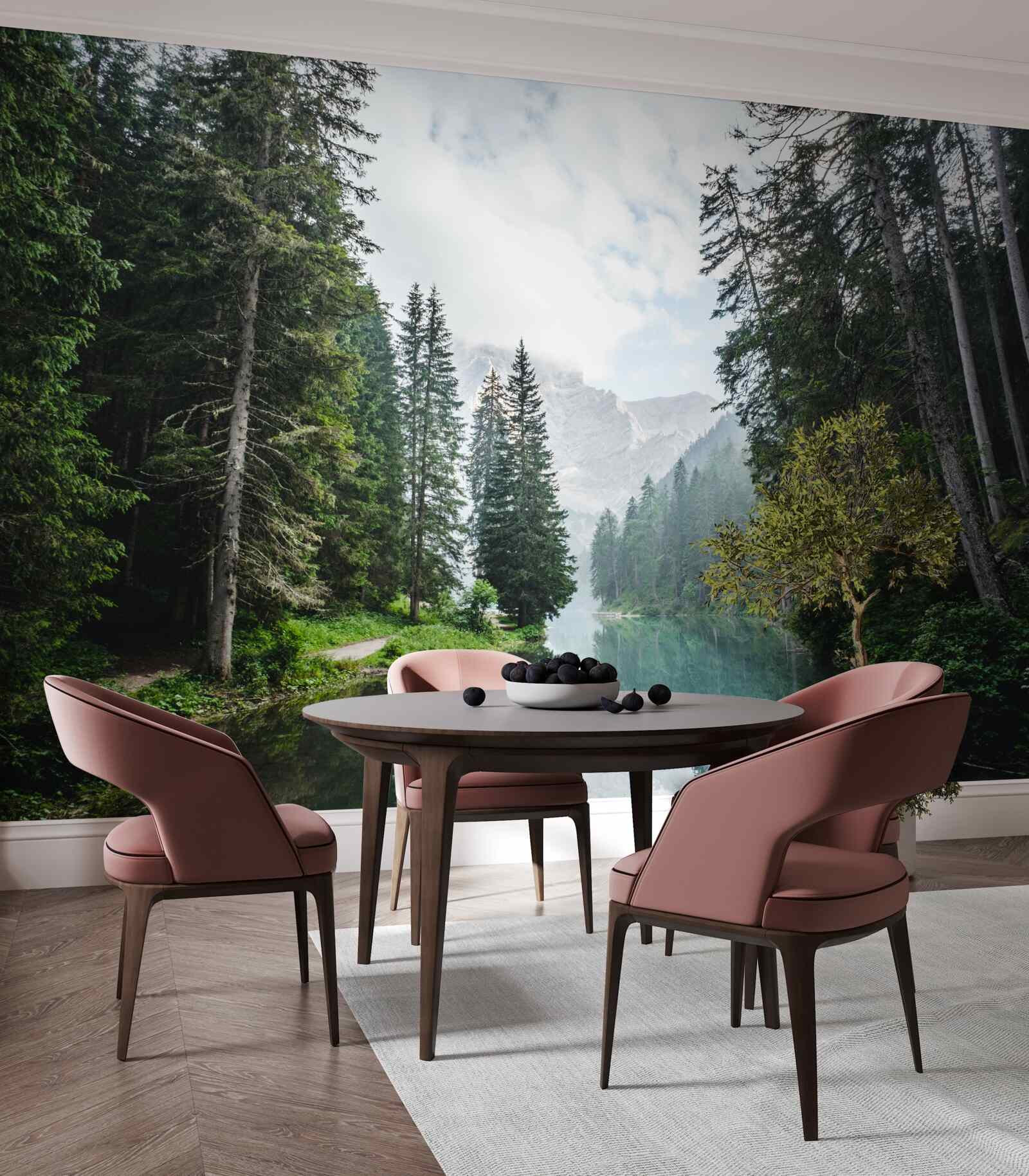 Fotobehang een vredige vijver in een dennenbos