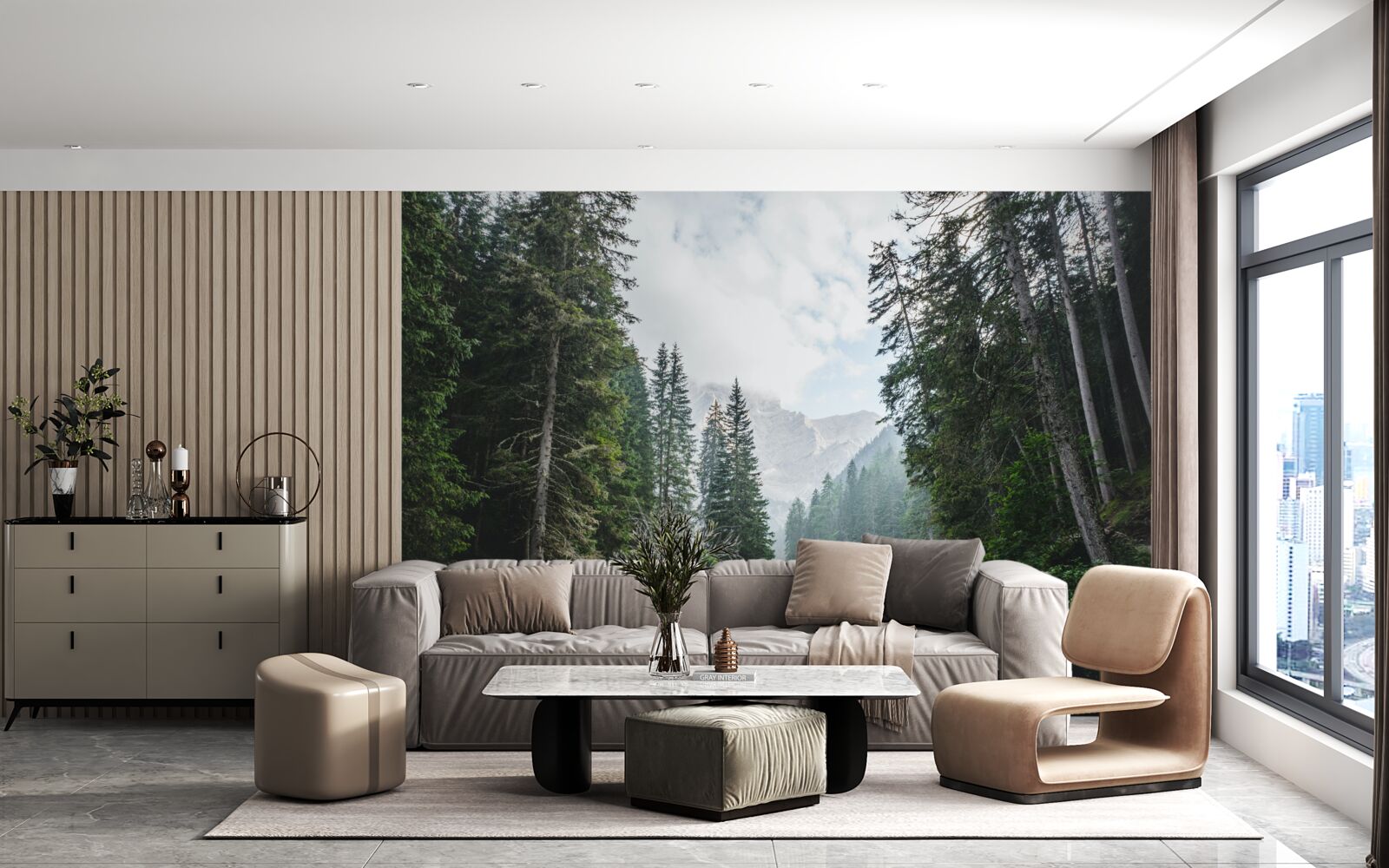 Fotobehang een vredige vijver in een dennenbos