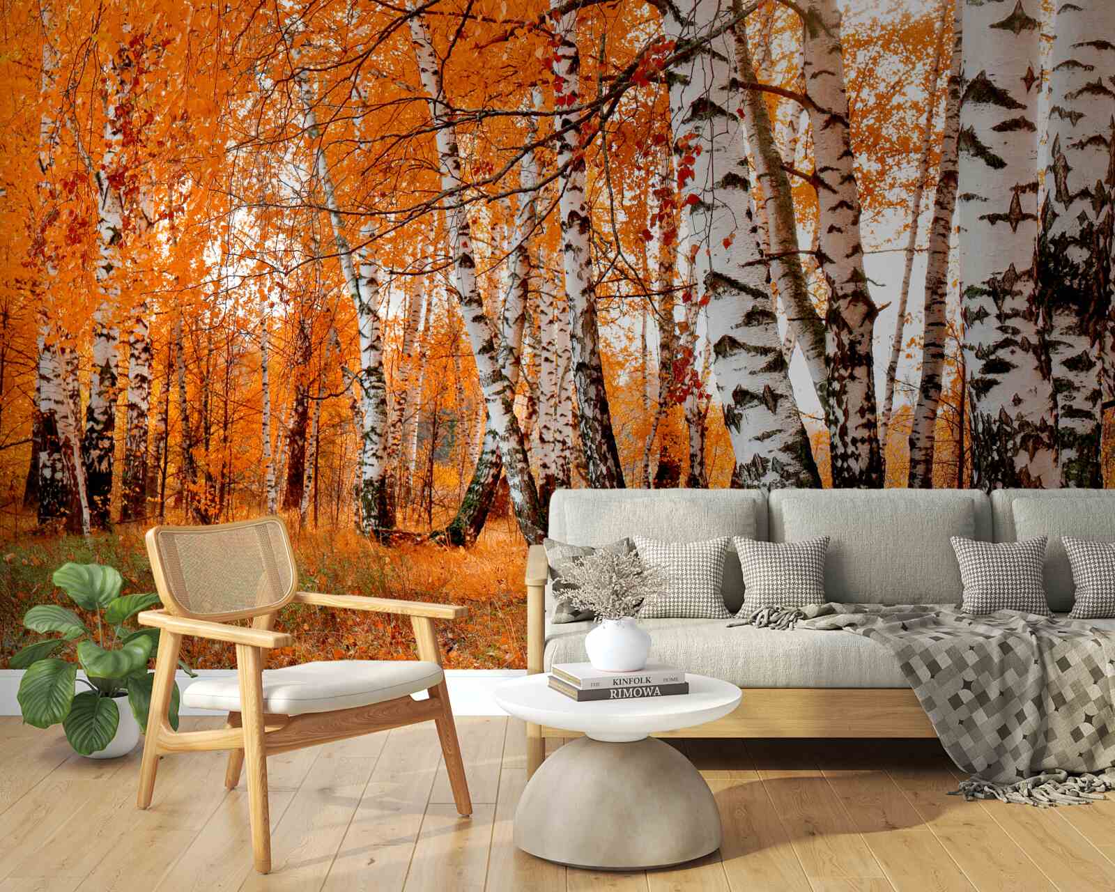 Fotobehang berkenbladeren zijn oranje