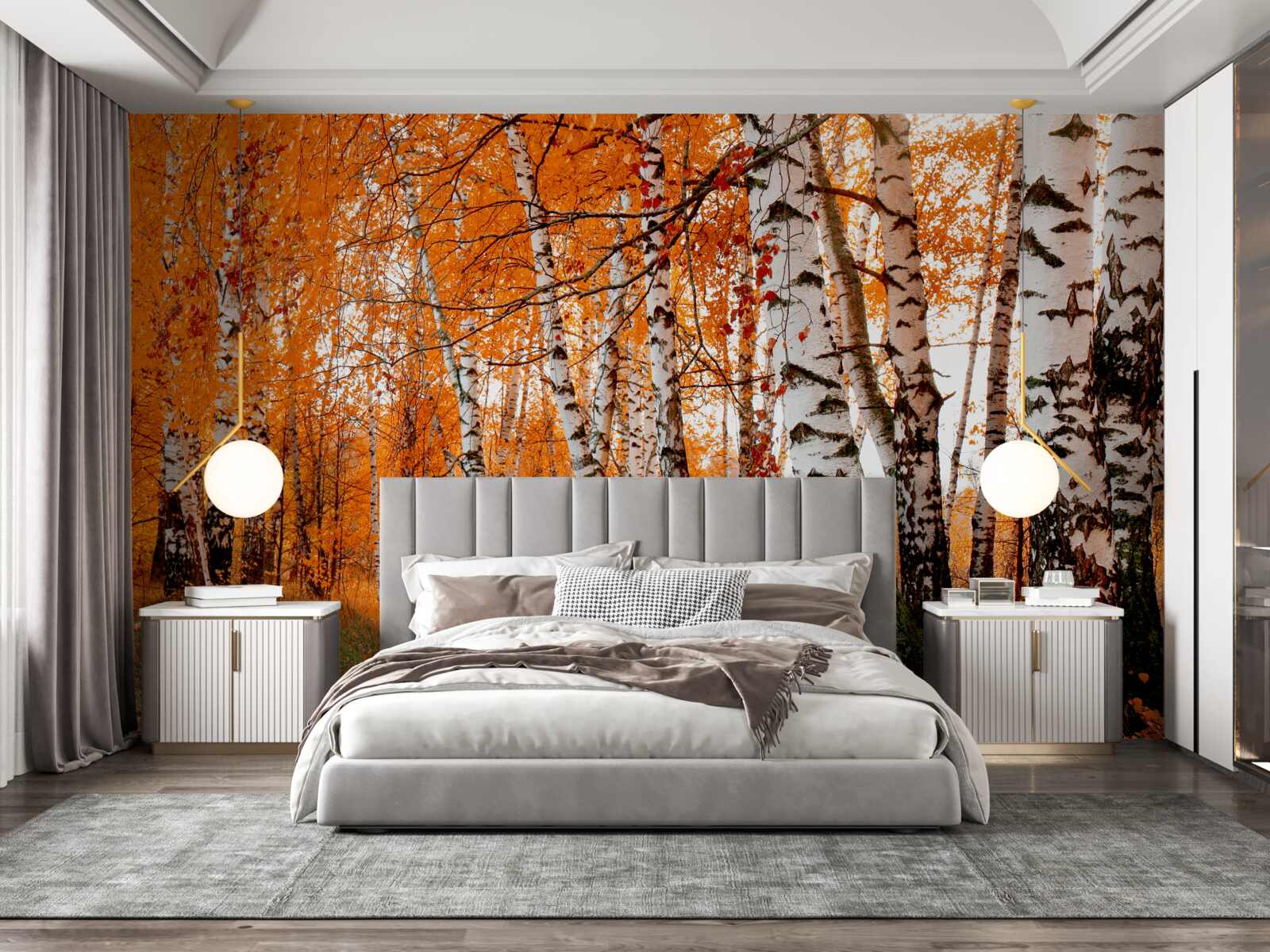 Fotobehang berkenbladeren zijn oranje