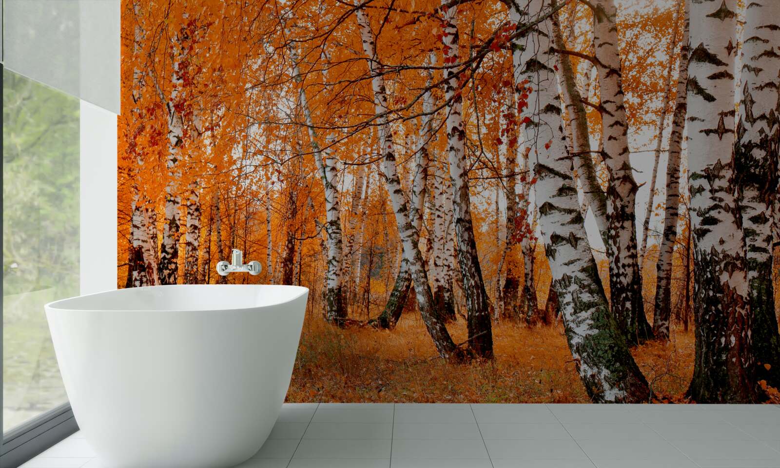 Fotobehang berkenbladeren zijn oranje