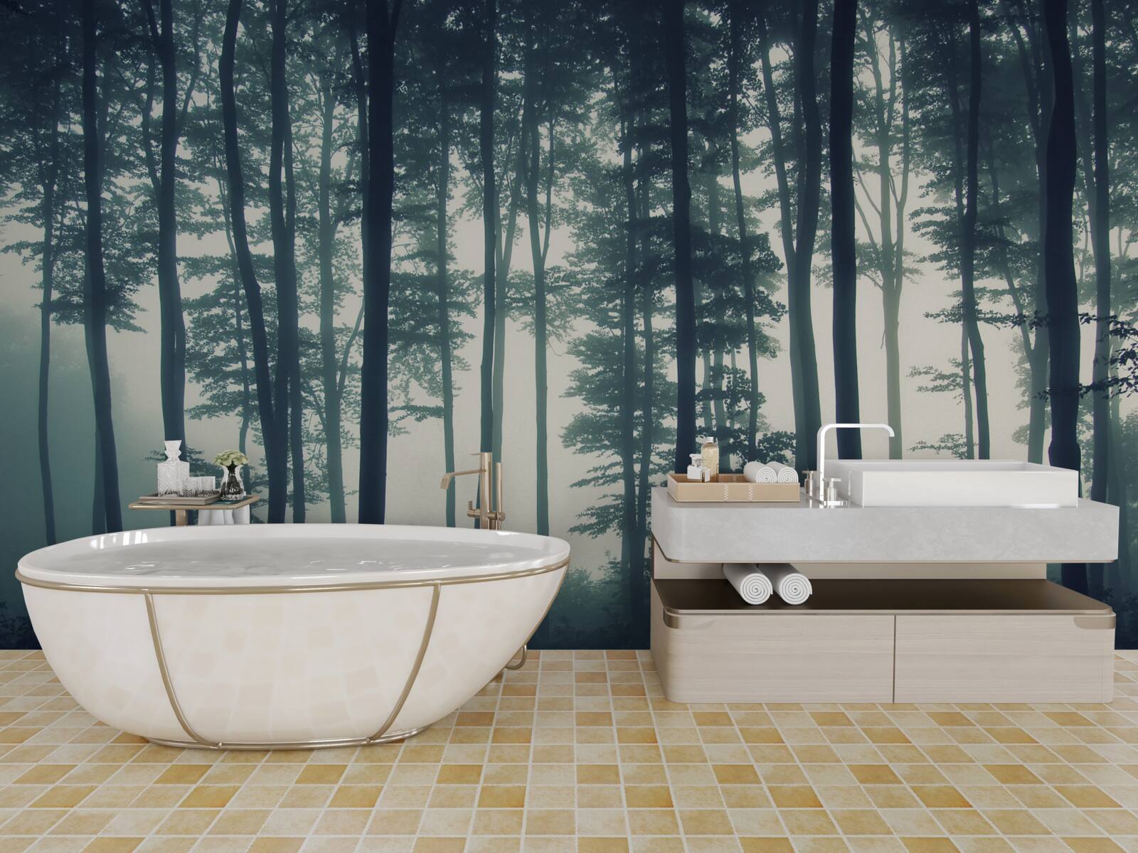 Fotobehang mistige dageraad in de woestijn