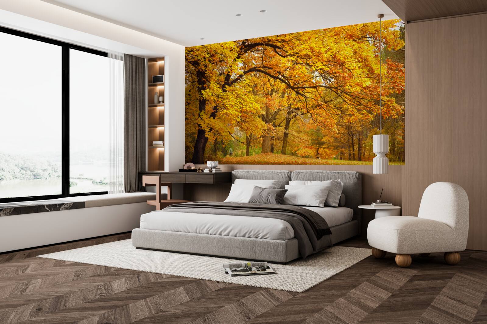 Fotobehang de herfst in haar gele kostuum heeft het bos betreden