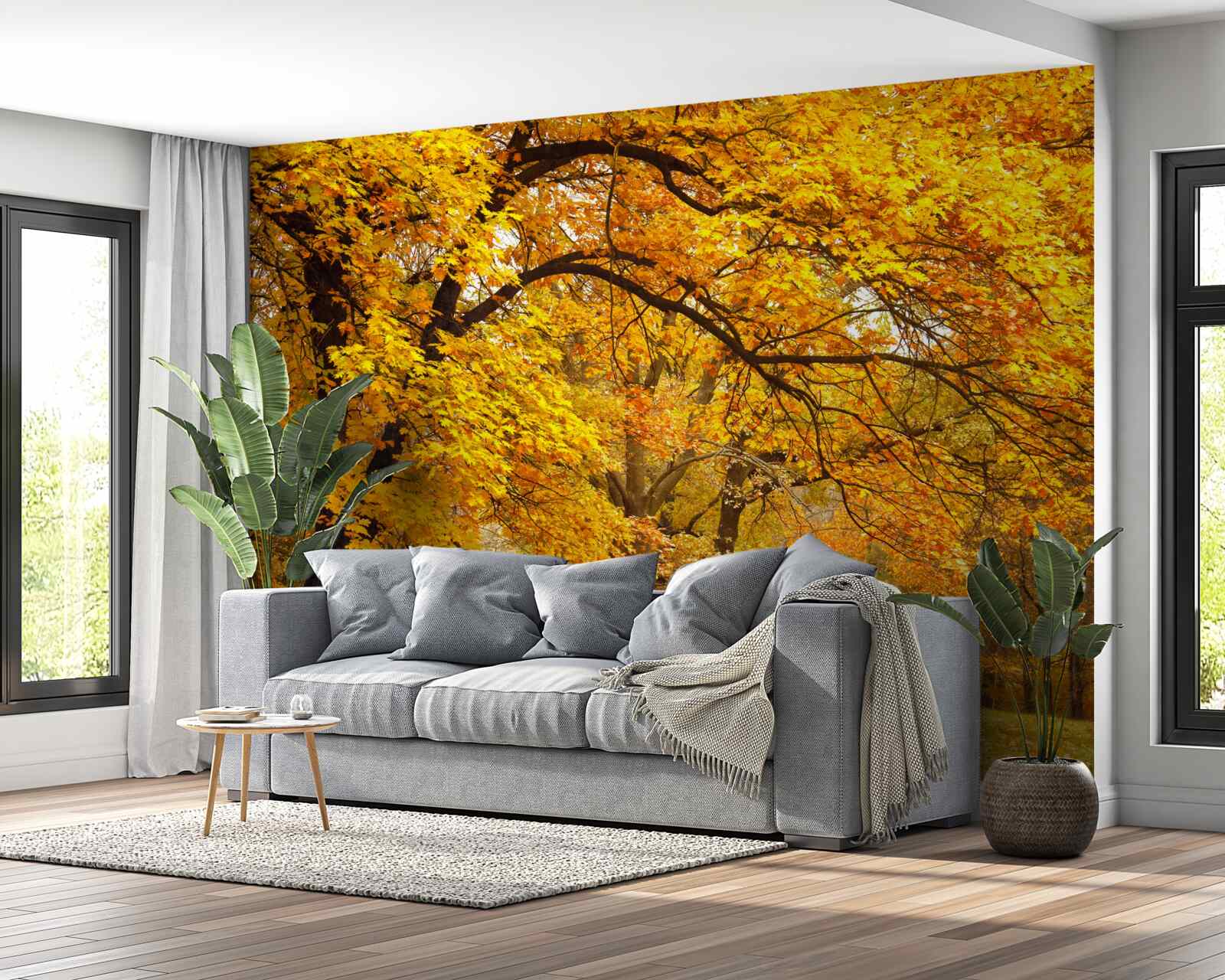 Fotobehang de herfst in haar gele kostuum heeft het bos betreden