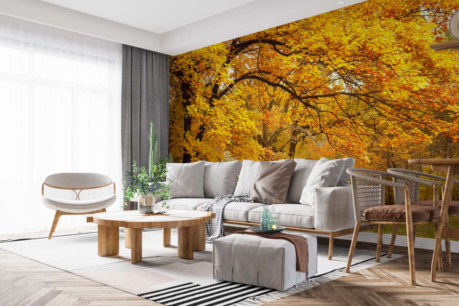 Fotobehang de herfst in haar gele kostuum heeft het bos betreden