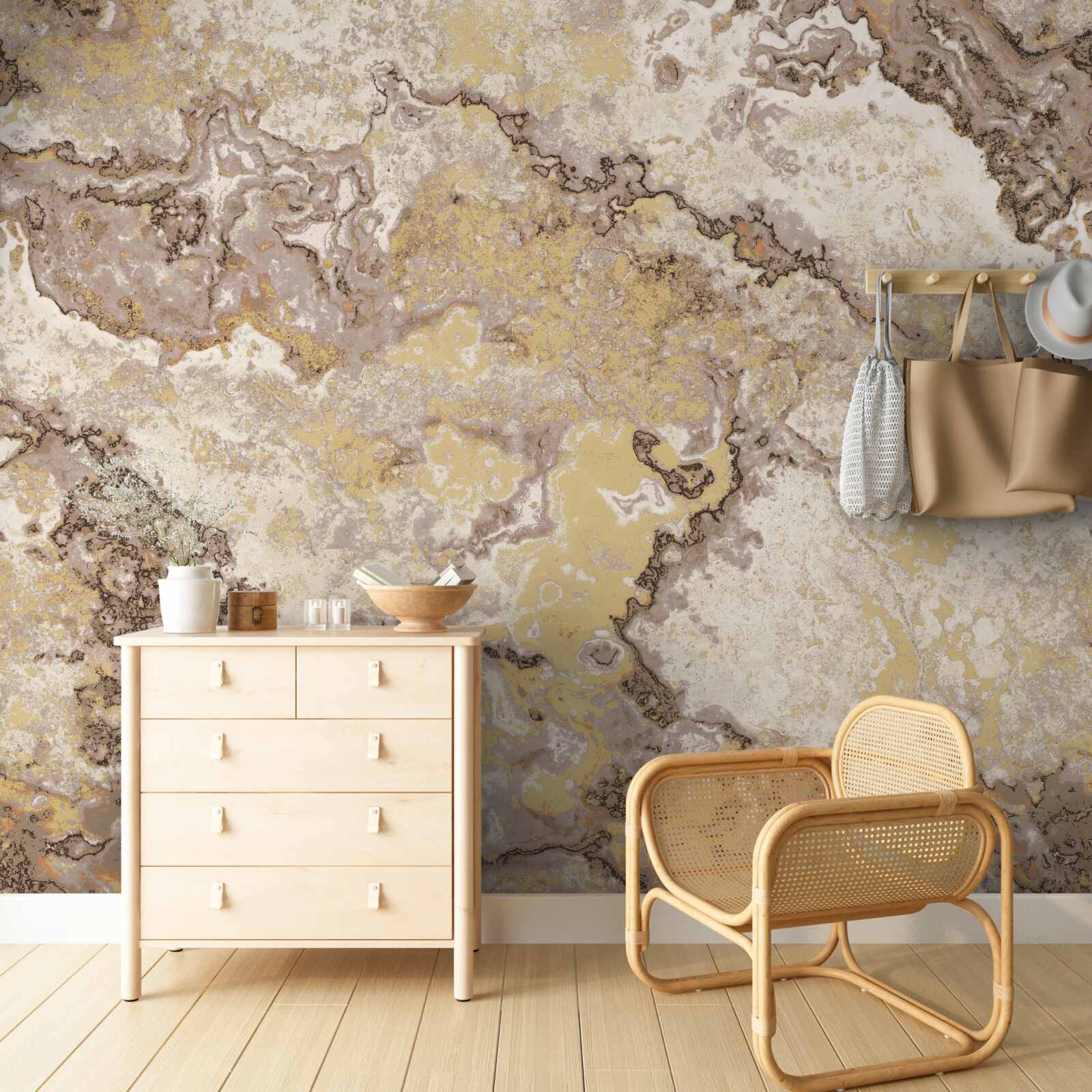 Fotobehang delicate golven van lichtbruin marmer