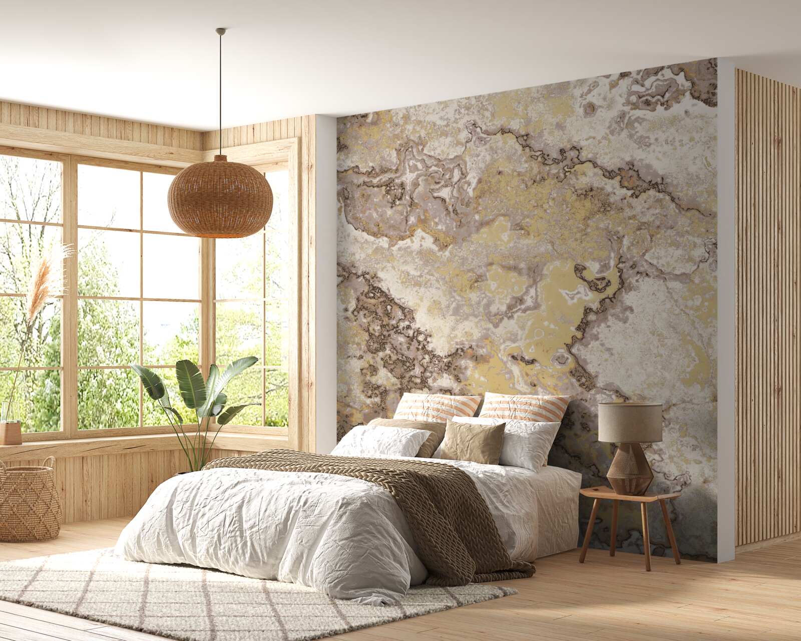 Fotobehang delicate golven van lichtbruin marmer