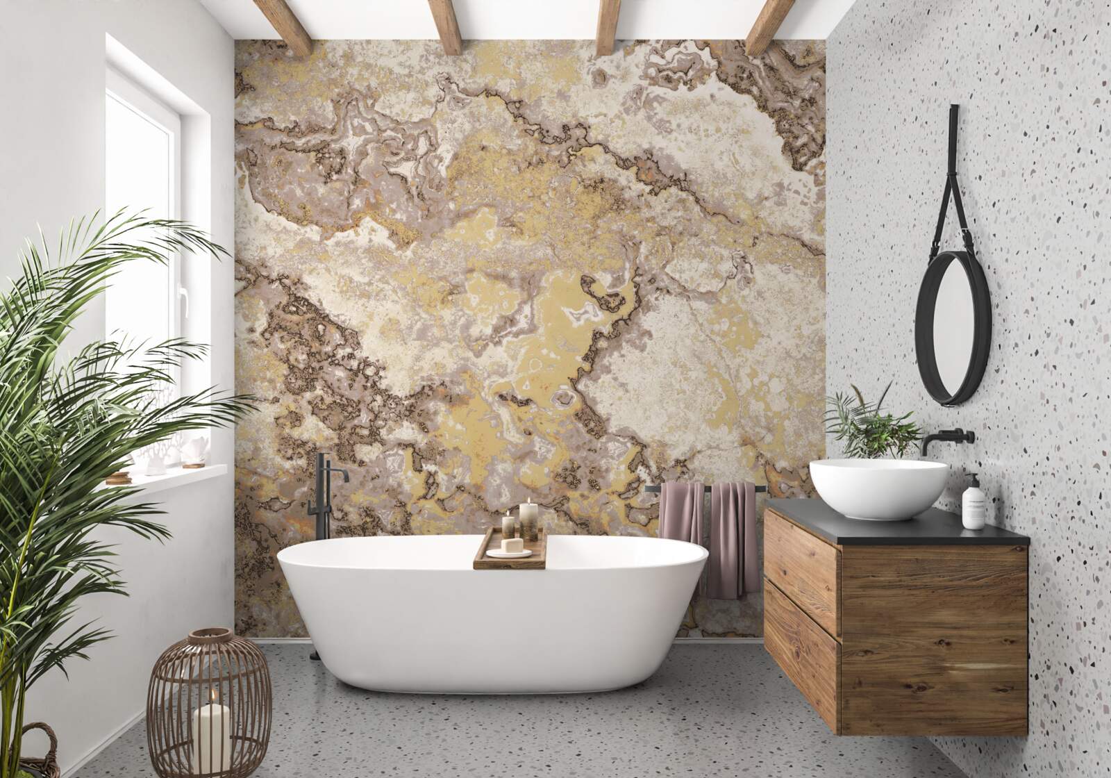 Fotobehang delicate golven van lichtbruin marmer