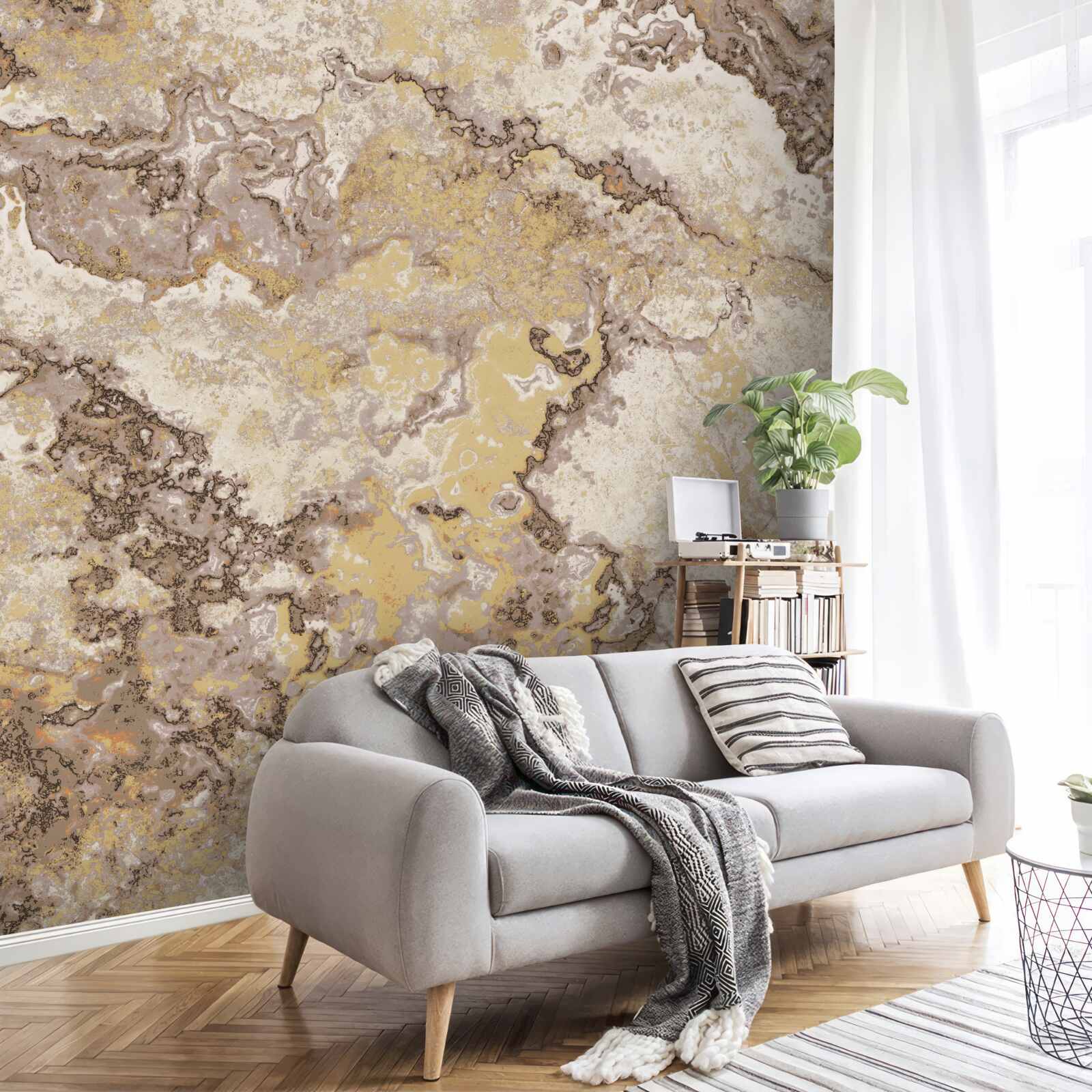 Fotobehang delicate golven van lichtbruin marmer