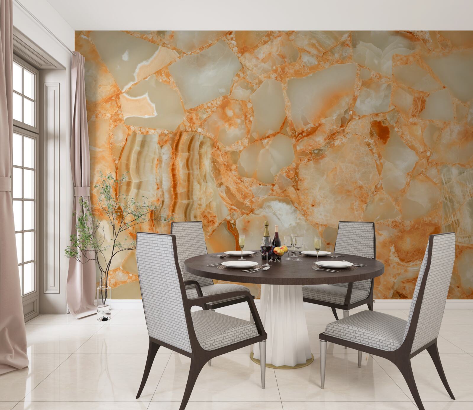 Fotobehang schakeringen van amber in de druppels op de steen