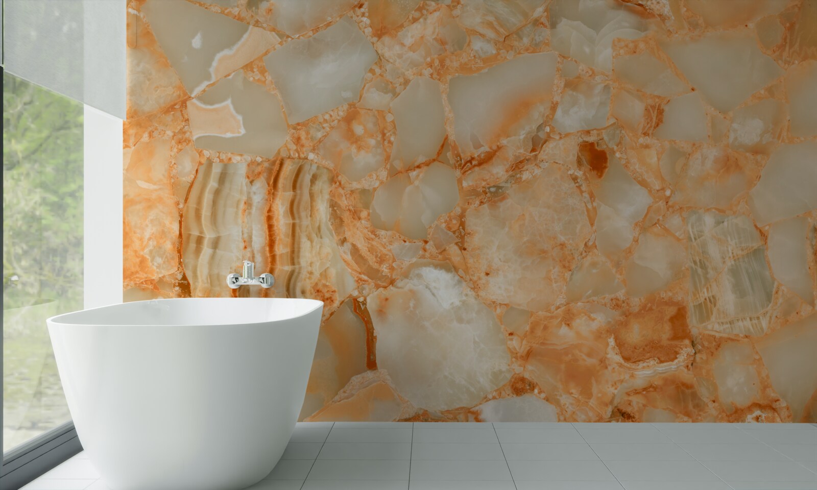 Fotobehang schakeringen van amber in de druppels op de steen