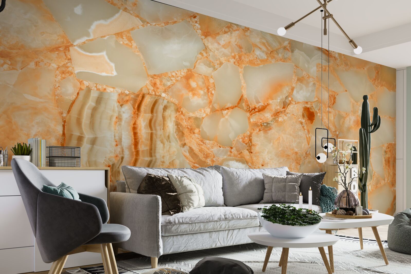 Fotobehang schakeringen van amber in de druppels op de steen