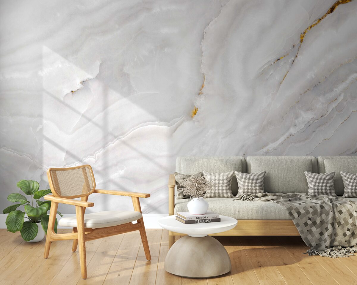 Fotobehang lichtgolven op sneeuwwit marmer