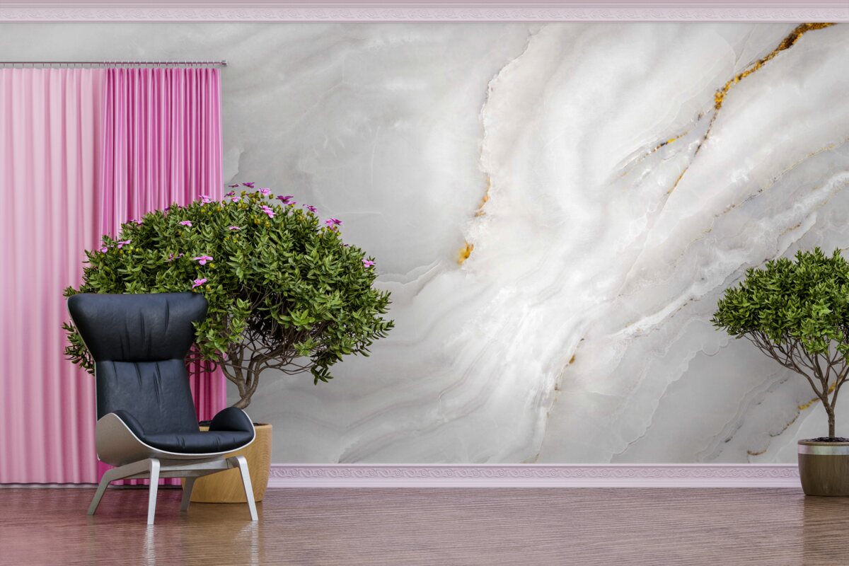 Fotobehang lichtgolven op sneeuwwit marmer