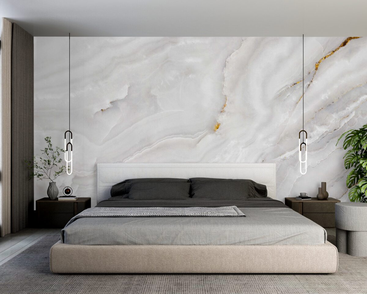 Fotobehang lichtgolven op sneeuwwit marmer