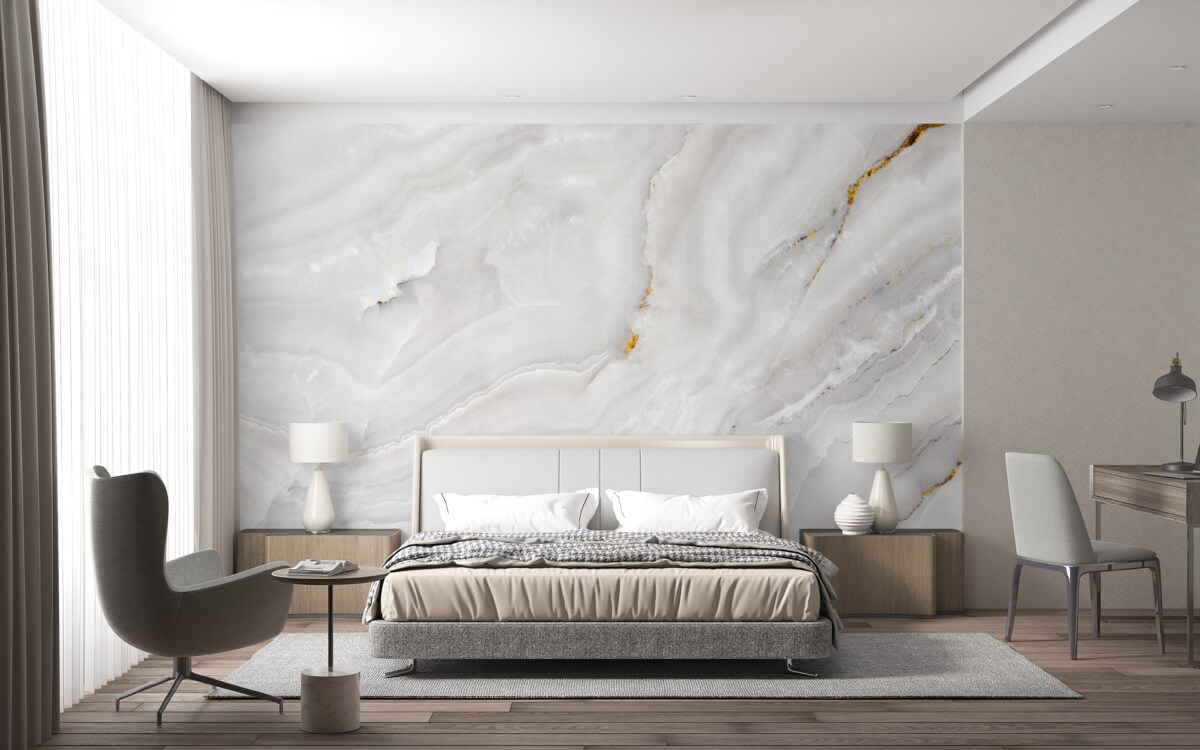 Fotobehang lichtgolven op sneeuwwit marmer