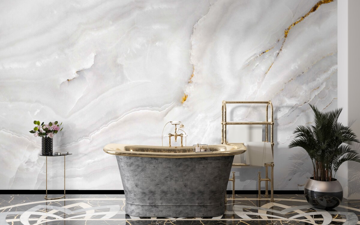 Fotobehang lichtgolven op sneeuwwit marmer