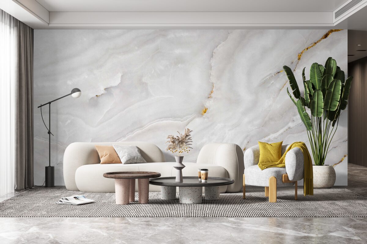 Fotobehang lichtgolven op sneeuwwit marmer