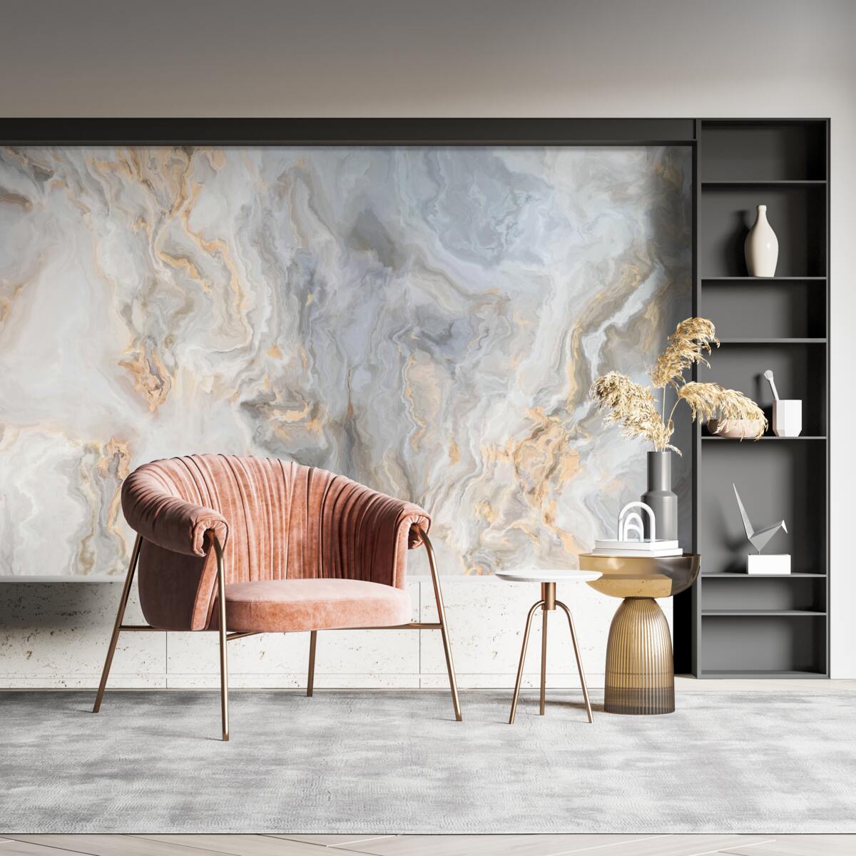 Fotobehang grijze achtergrond, versierd met goudtinten