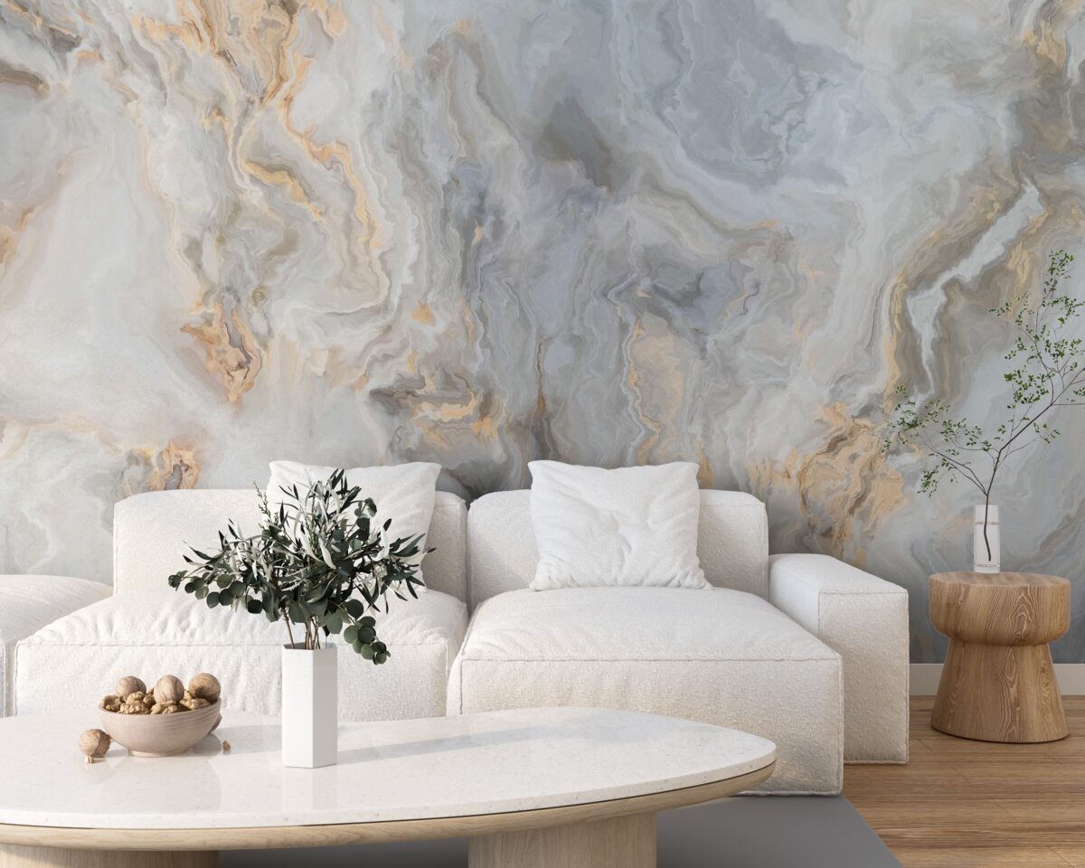 Fotobehang grijze achtergrond, versierd met goudtinten