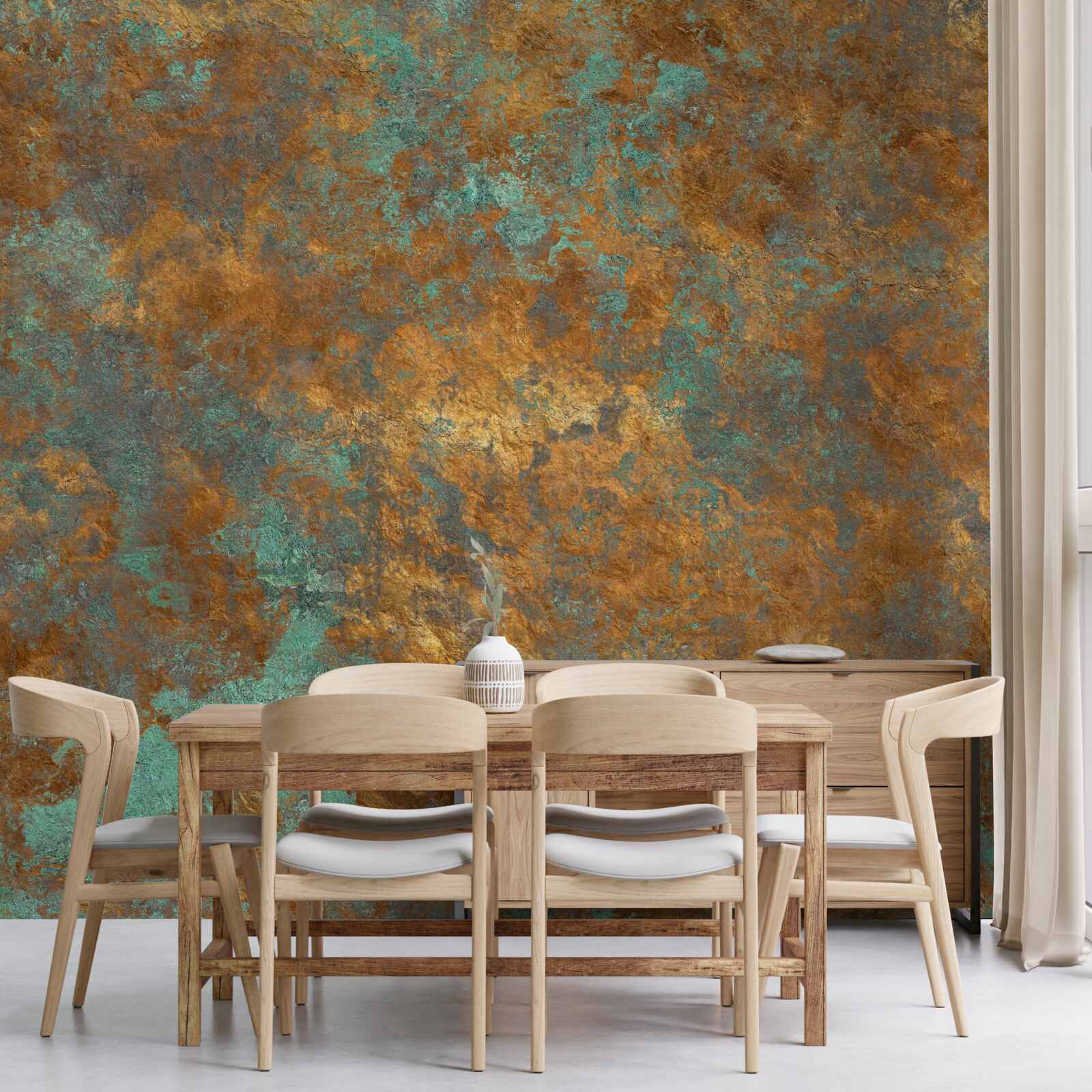 Fotobehang bronzen reflecties met turkooizen nuances