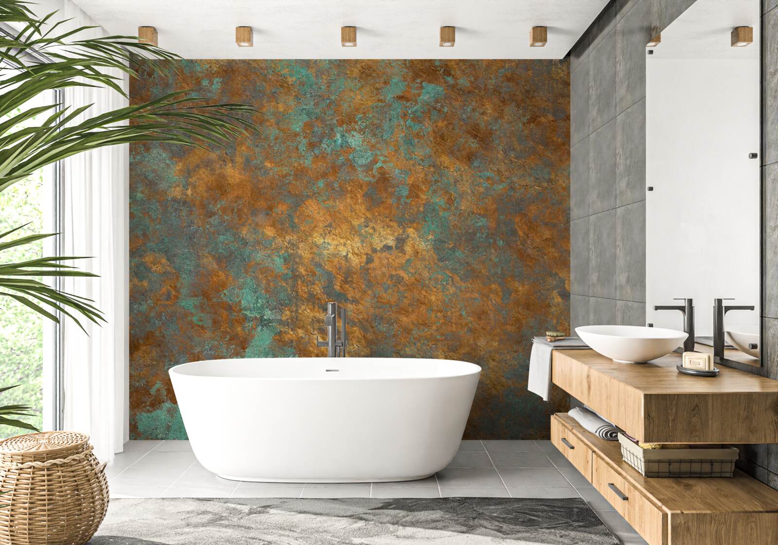 Fotobehang bronzen reflecties met turkooizen nuances