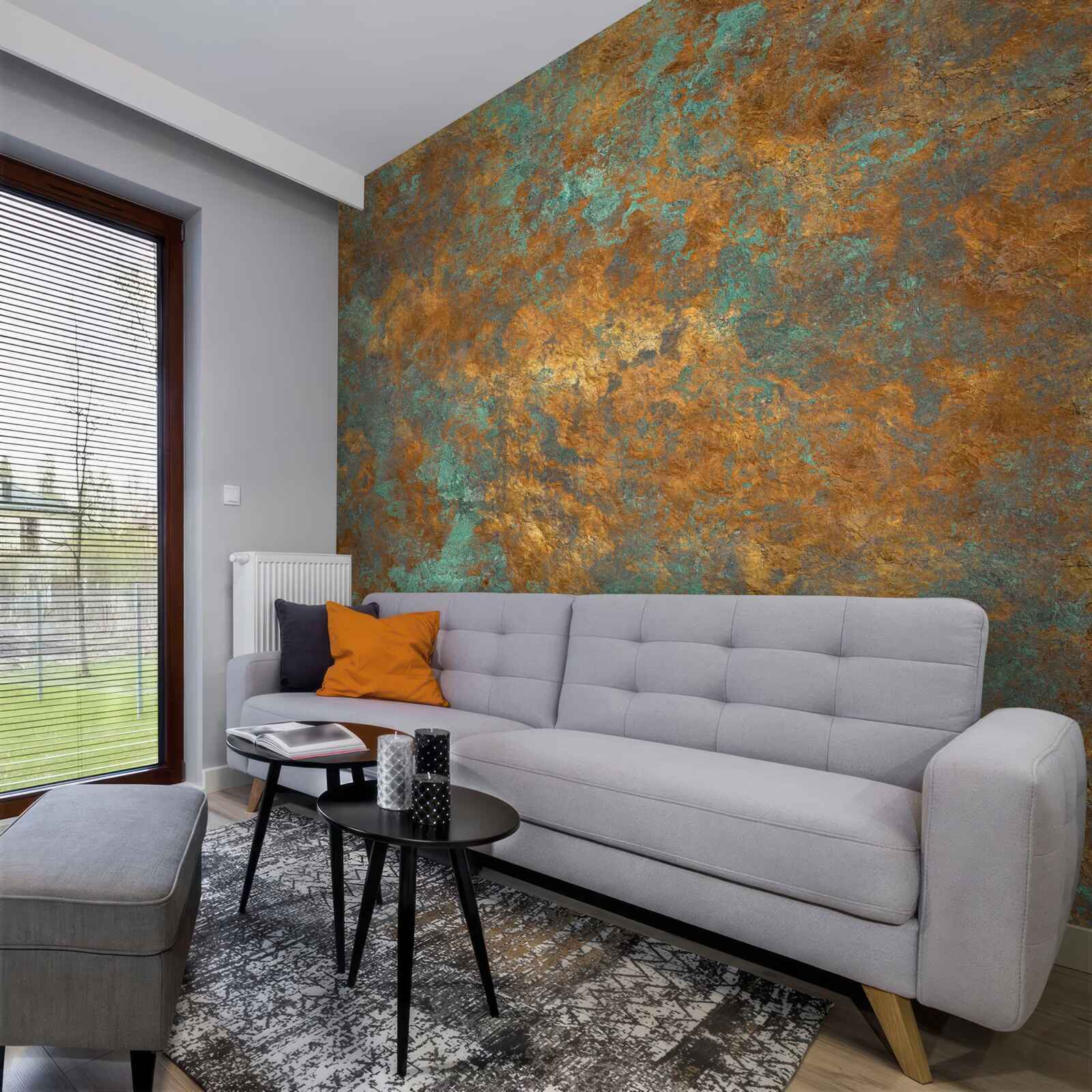 Fotobehang bronzen reflecties met turkooizen nuances