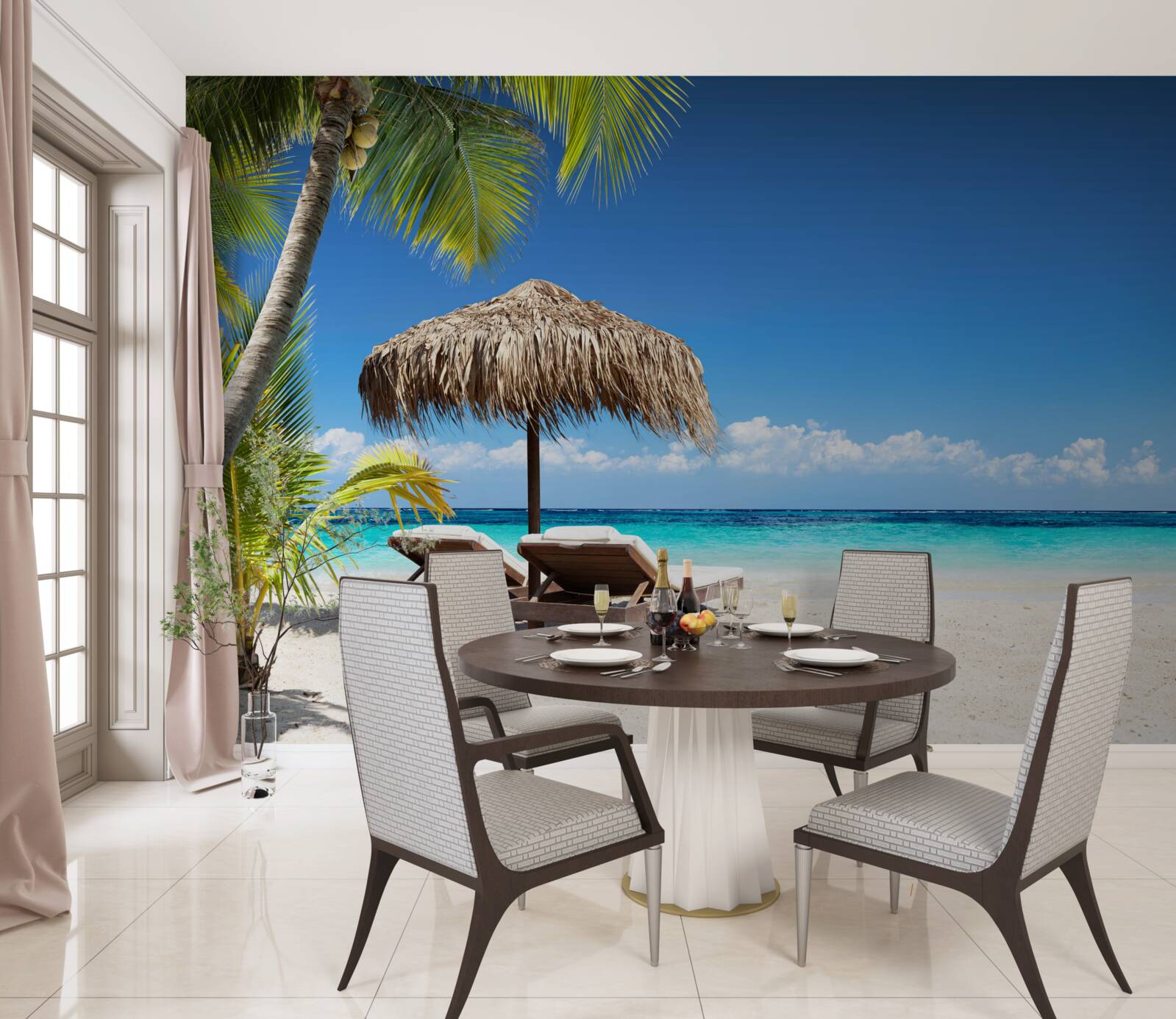 Fotobehang Strandbedden met ligstoelen